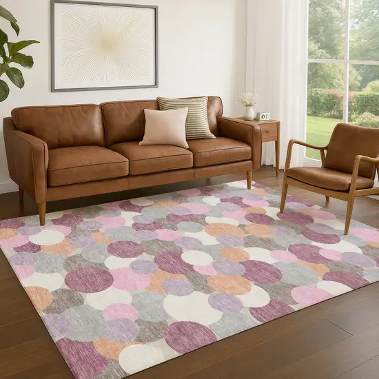 Blush And Pink Geometric Washable Indoor Outdoor Area Rug Photo 5