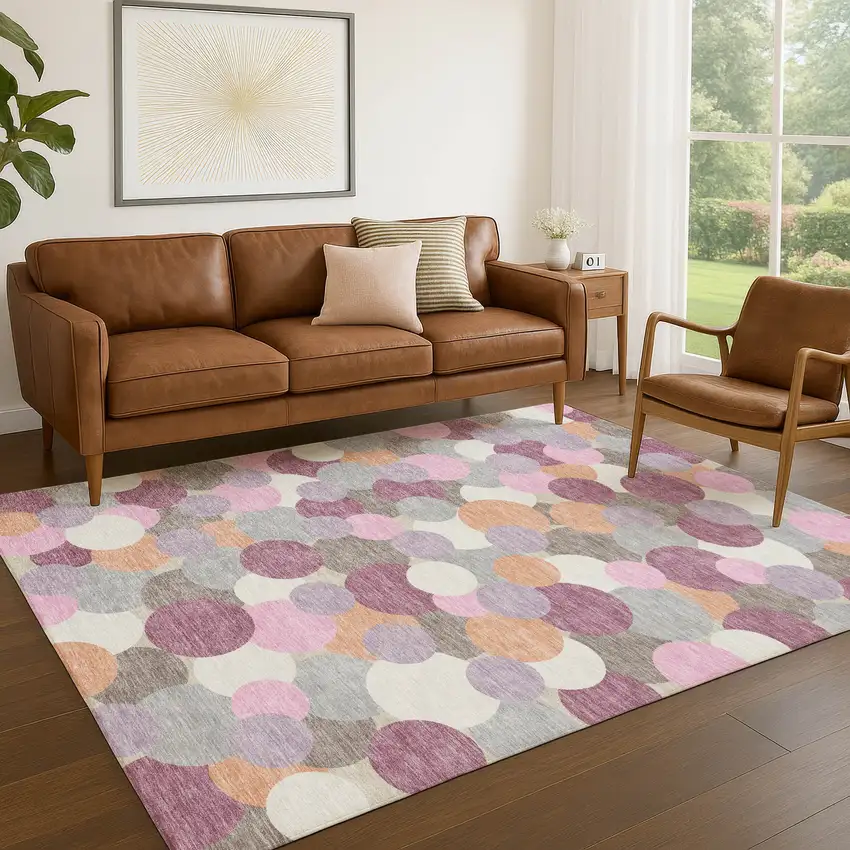 Blush And Pink Geometric Washable Indoor Outdoor Area Rug Photo 5