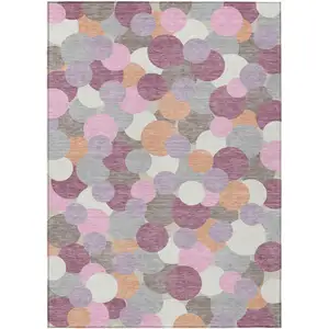 Photo of Blush And Pink Geometric Washable Indoor Outdoor Area Rug