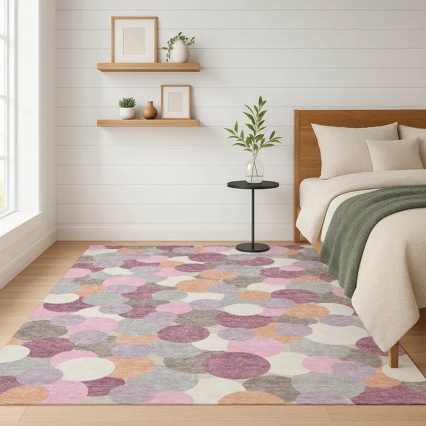 Blush And Pink Geometric Washable Indoor Outdoor Area Rug Photo 6