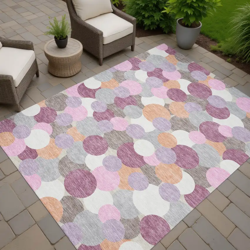 Blush And Pink Geometric Washable Indoor Outdoor Area Rug Photo 7