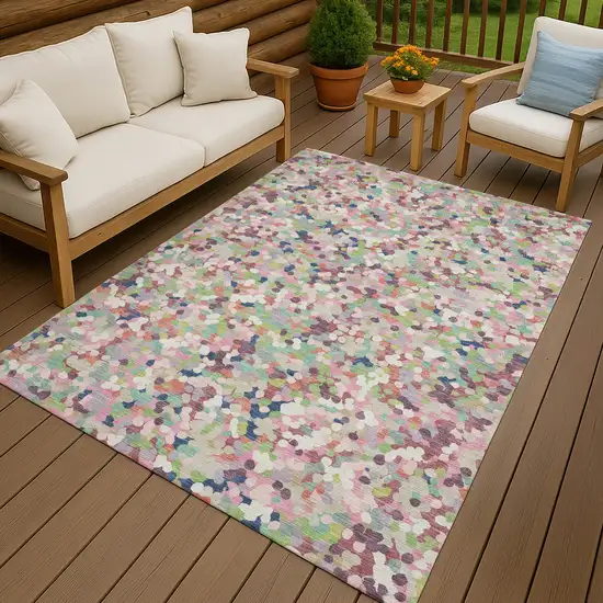 Blush And Pink Geometric Washable Indoor Outdoor Area Rug Photo 7