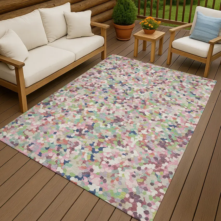 Blush And Pink Geometric Washable Indoor Outdoor Area Rug Photo 7