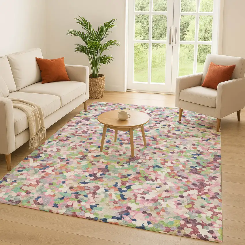 Blush And Pink Geometric Washable Indoor Outdoor Area Rug Photo 5