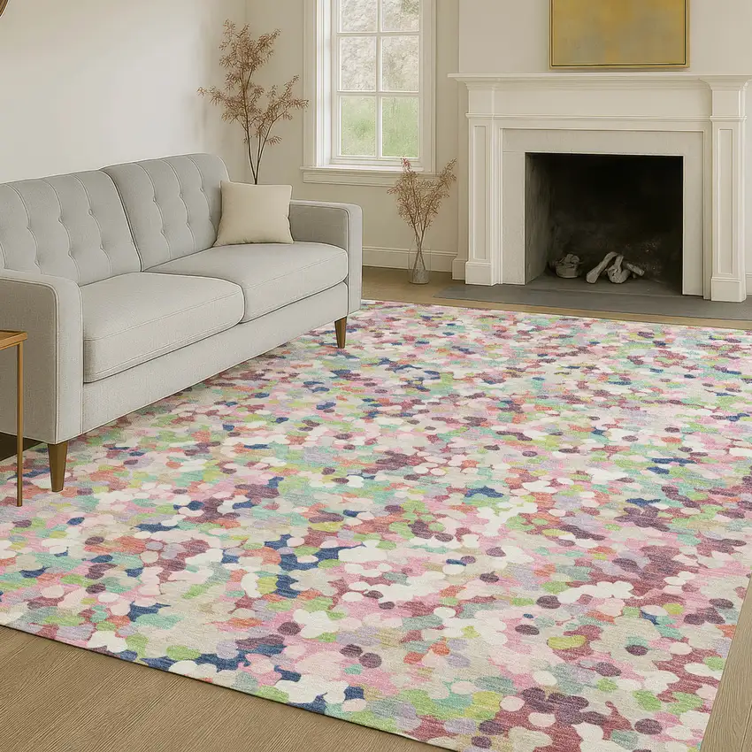 Blush And Pink Geometric Washable Indoor Outdoor Area Rug Photo 6