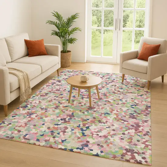 Blush And Pink Geometric Washable Indoor Outdoor Area Rug Photo 5