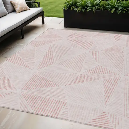 Blush And Pink Geometric Washable Indoor Outdoor Area Rug Photo 1