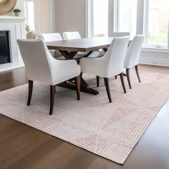 Blush And Pink Geometric Washable Indoor Outdoor Area Rug Photo 8