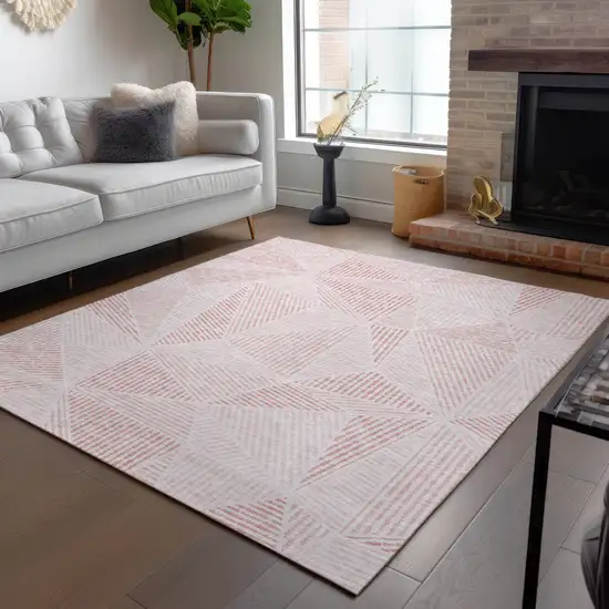 Blush And Pink Geometric Washable Indoor Outdoor Area Rug Photo 9