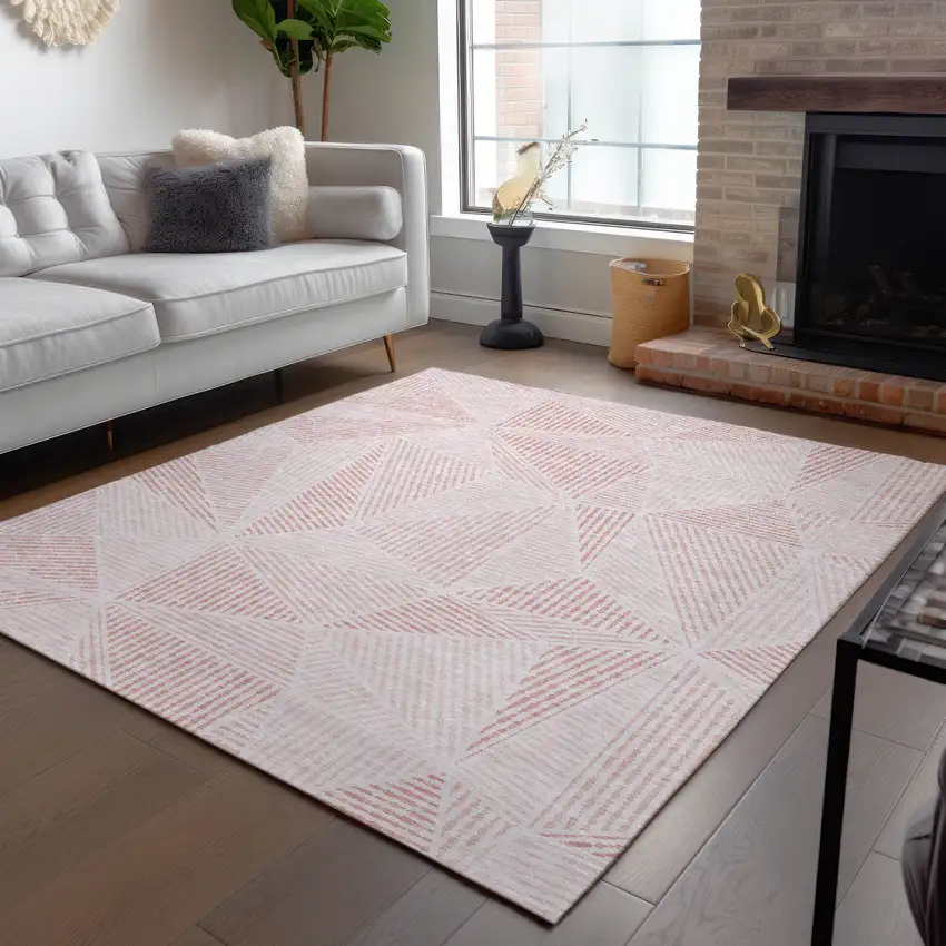 Blush And Pink Geometric Washable Indoor Outdoor Area Rug Photo 9