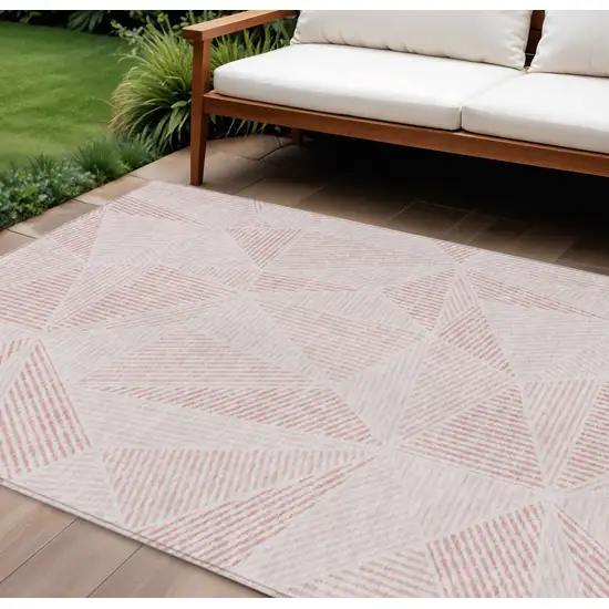 Blush And Pink Geometric Washable Indoor Outdoor Area Rug Photo 1