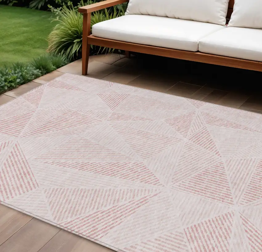 Blush And Pink Geometric Washable Indoor Outdoor Area Rug Photo 1