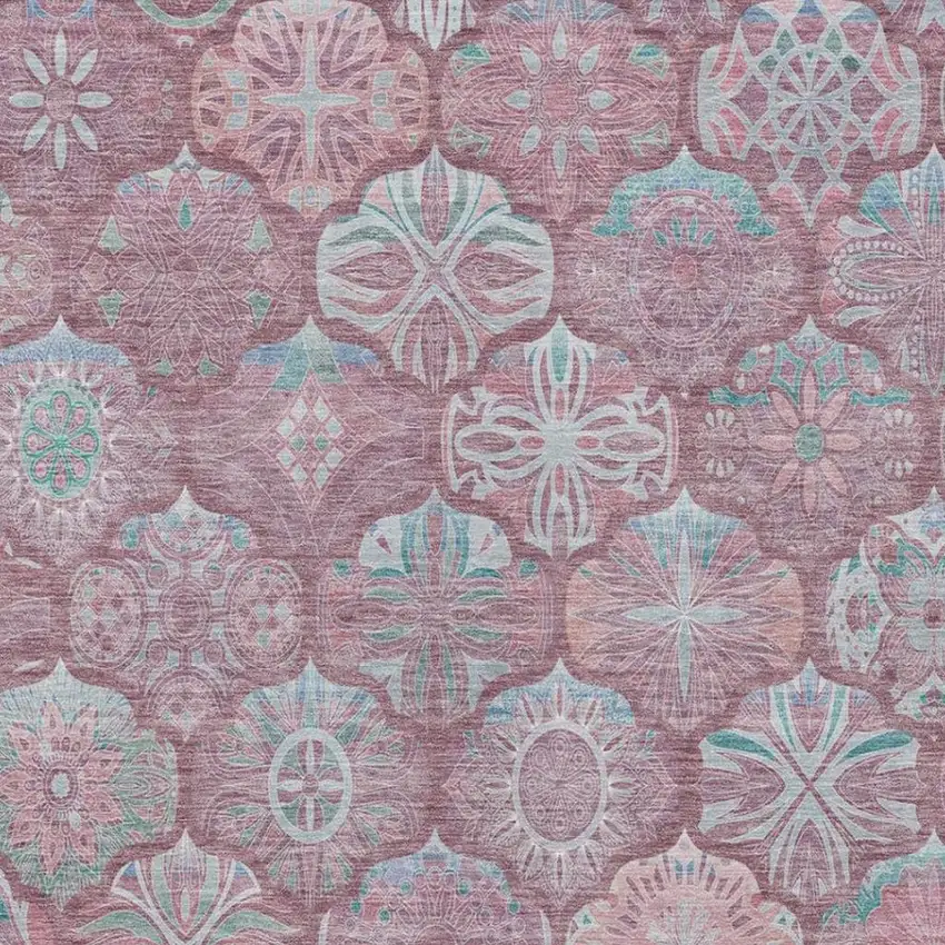 Blush And Pink Ogee Washable Indoor Outdoor Area Rug Photo 6