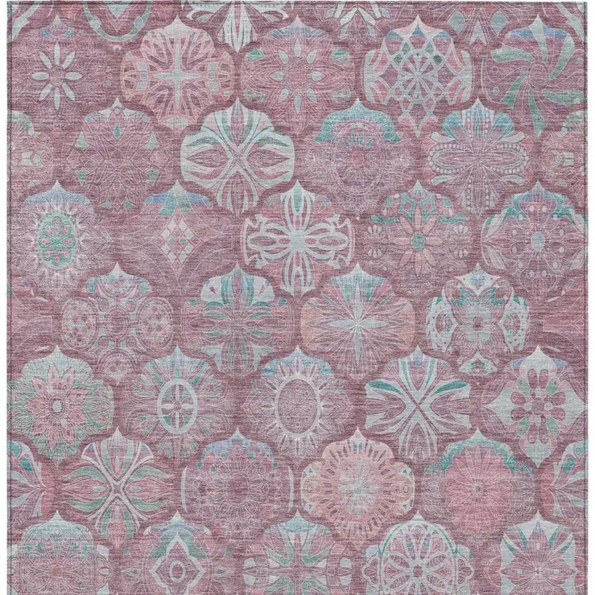Blush And Pink Ogee Washable Indoor Outdoor Area Rug Photo 7