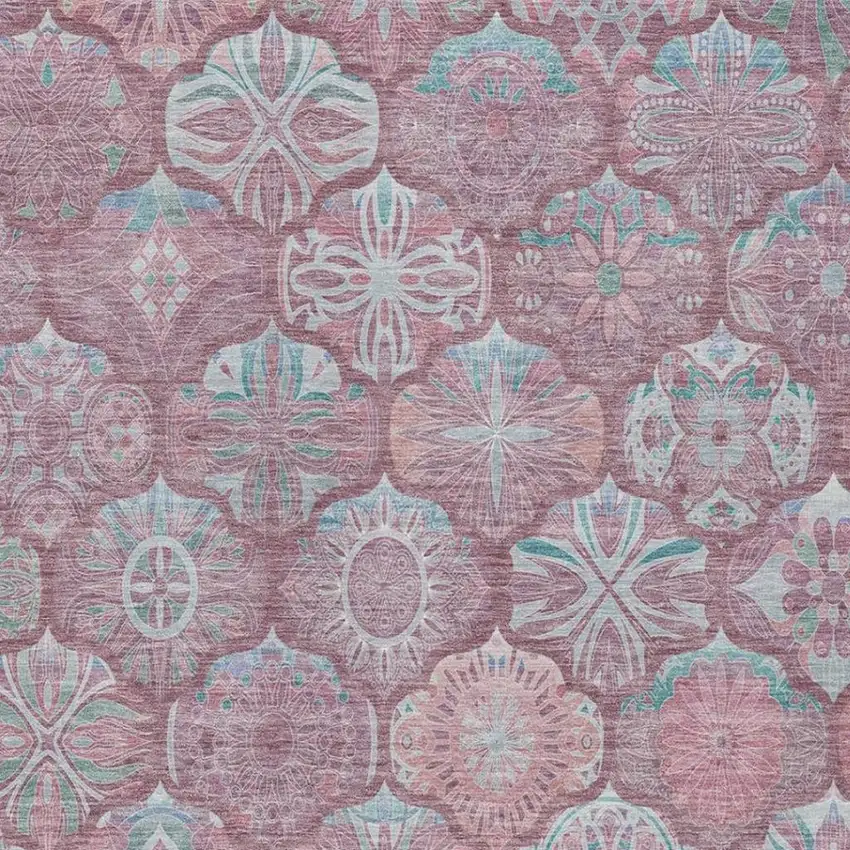 Blush And Pink Ogee Washable Indoor Outdoor Area Rug Photo 9