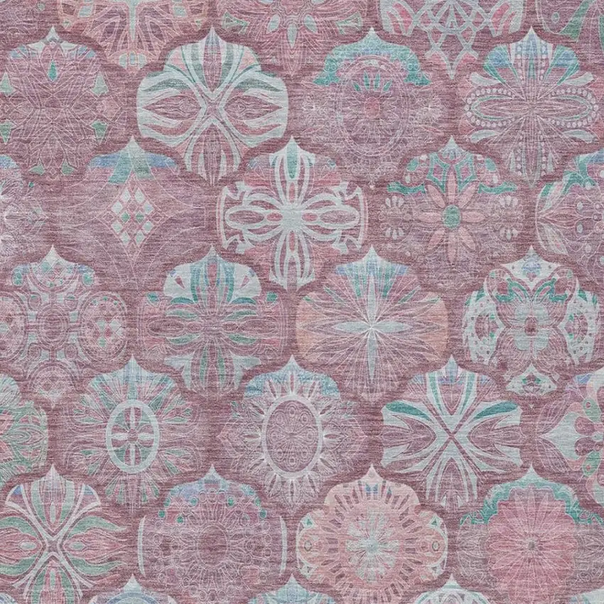 Blush And Pink Ogee Washable Indoor Outdoor Area Rug Photo 8
