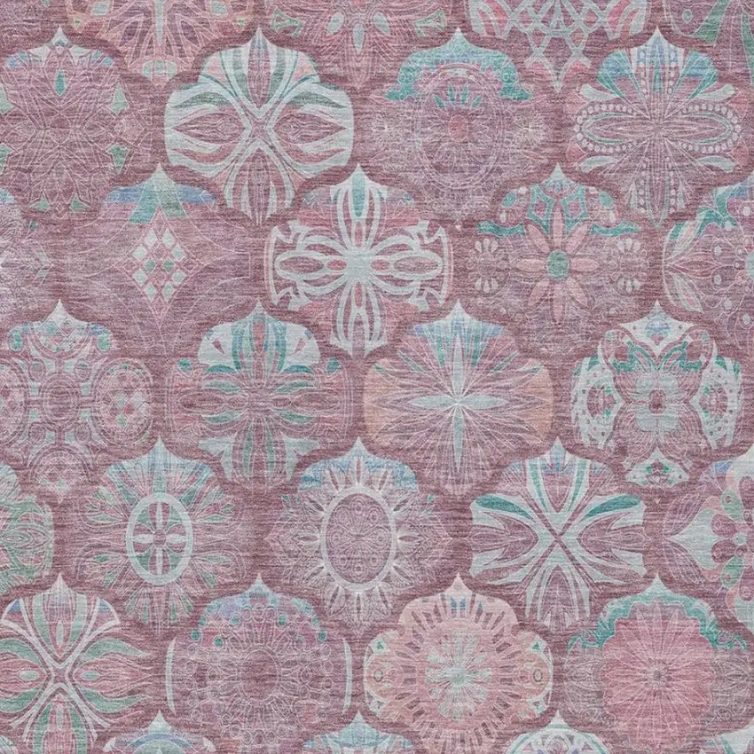 Blush And Pink Ogee Washable Indoor Outdoor Area Rug Photo 1