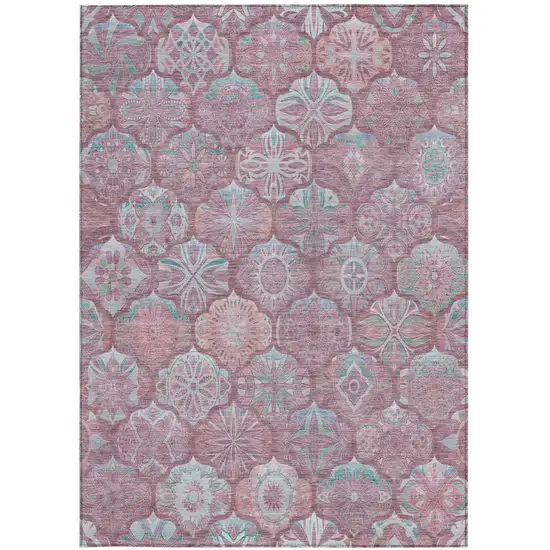 Blush And Pink Ogee Washable Indoor Outdoor Area Rug Photo 2
