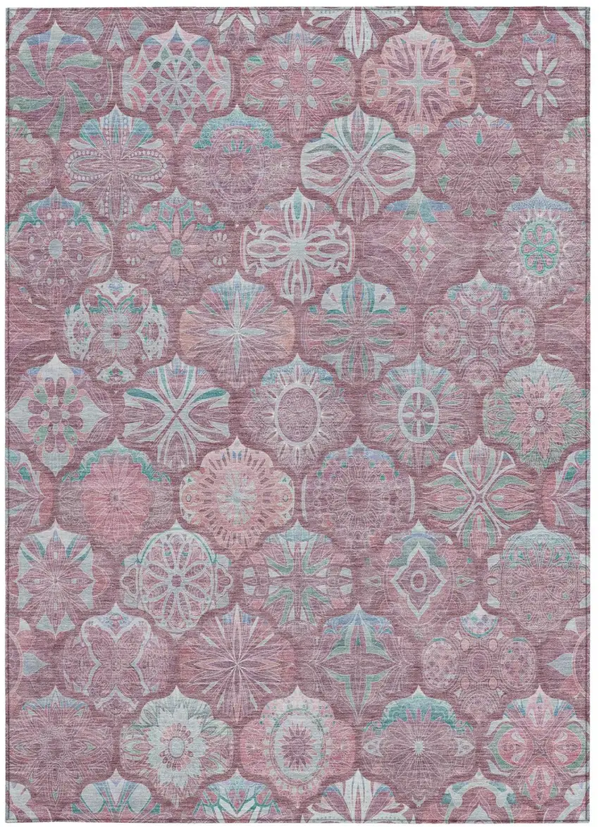 Blush And Pink Ogee Washable Indoor Outdoor Area Rug Photo 2