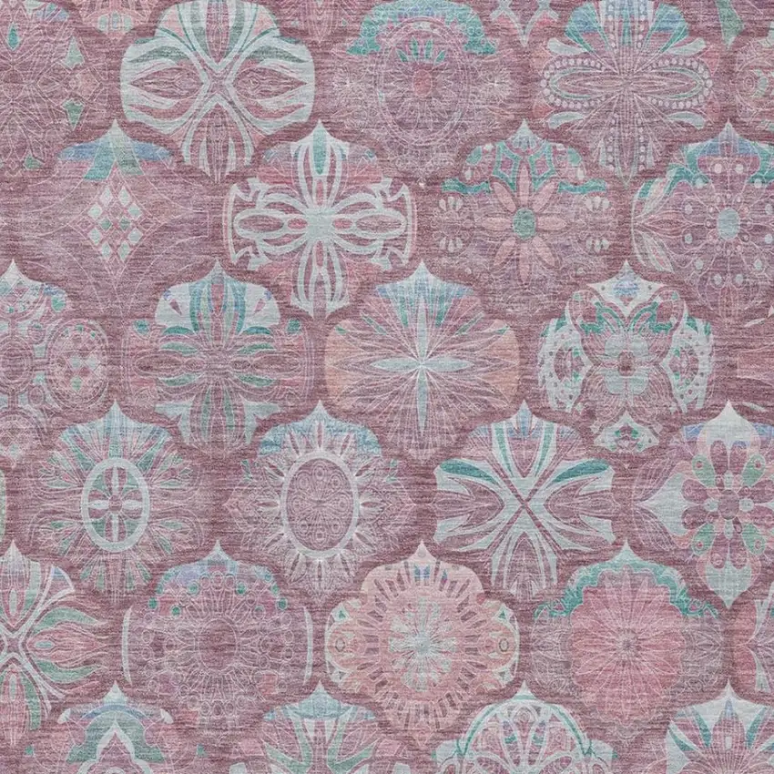 Blush And Pink Ogee Washable Indoor Outdoor Area Rug Photo 5