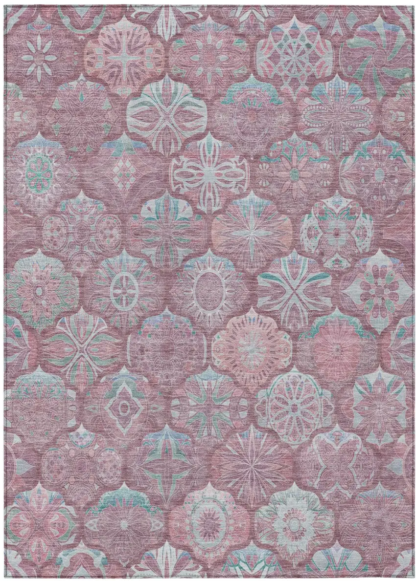 Blush And Pink Ogee Washable Indoor Outdoor Area Rug Photo 3