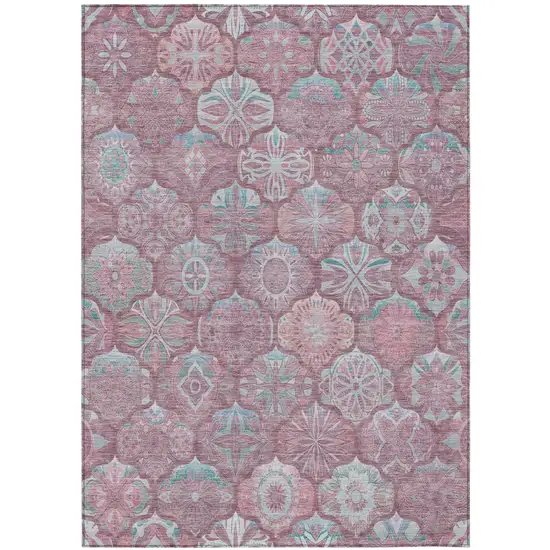 Blush And Pink Ogee Washable Indoor Outdoor Area Rug Photo 3