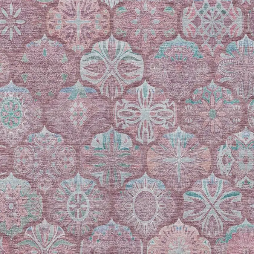 Blush And Pink Ogee Washable Indoor Outdoor Area Rug Photo 7
