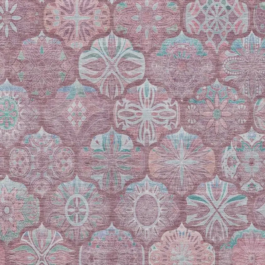 Blush And Pink Ogee Washable Indoor Outdoor Area Rug Photo 9