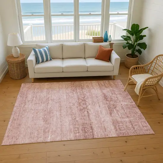 Blush And Pink Oriental Washable Area Rug With UV Protection Photo 5