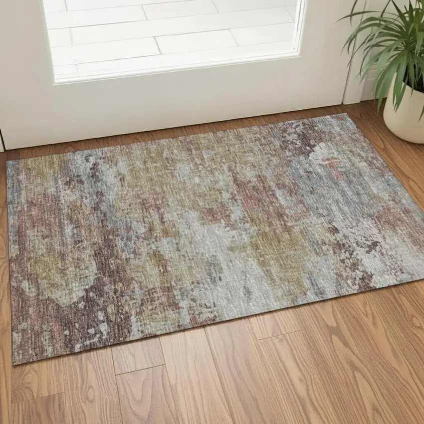 Blush And Pink Oriental Washable Area Rug With UV Protection Photo 2