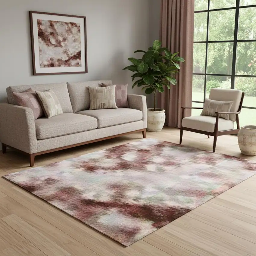 Blush And Pink Oriental Washable Area Rug With UV Protection Photo 2