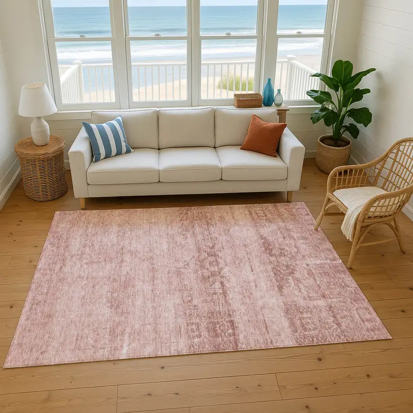 Blush And Pink Oriental Washable Area Rug With UV Protection Photo 5