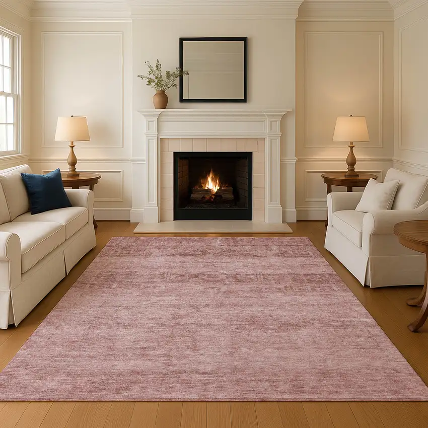 Blush And Pink Oriental Washable Area Rug With UV Protection Photo 4