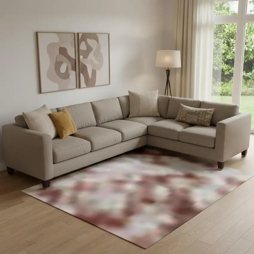 Blush And Pink Oriental Washable Area Rug With UV Protection Photo 2