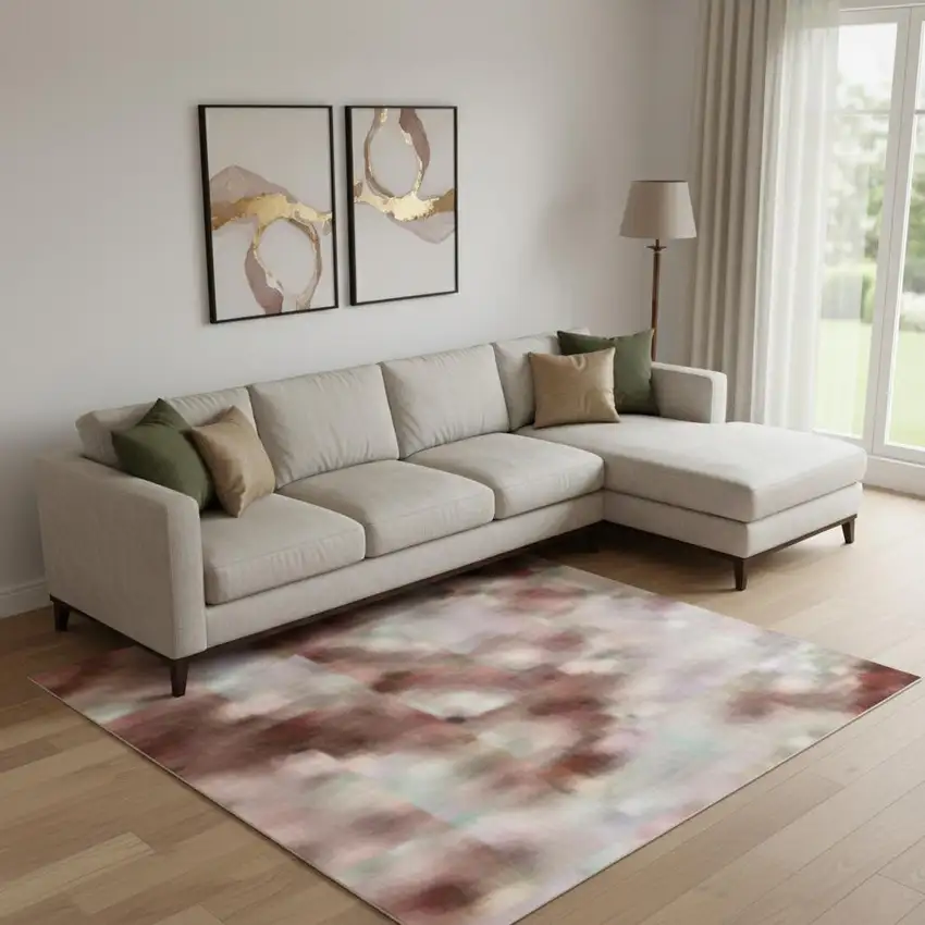 Blush And Pink Oriental Washable Area Rug With UV Protection Photo 2