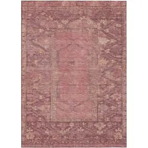 Photo of Blush And Pink Oriental Washable Indoor Outdoor Area Rug
