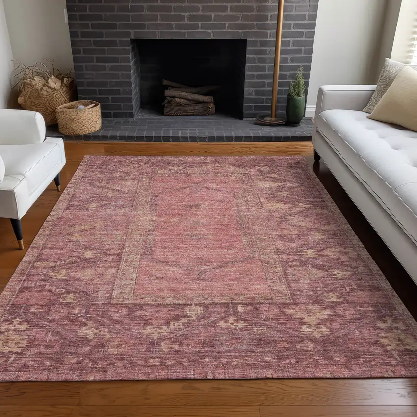 Blush And Pink Oriental Washable Indoor Outdoor Area Rug Photo 9