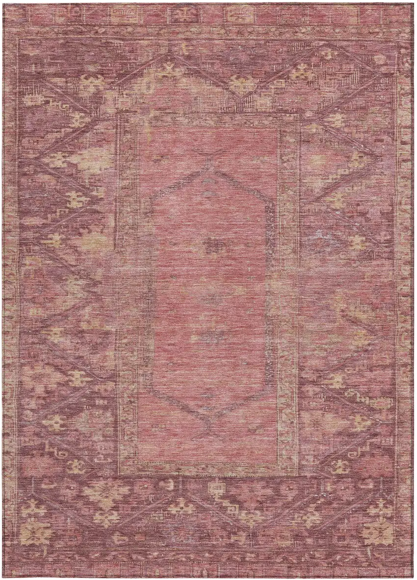 Blush And Pink Oriental Washable Indoor Outdoor Area Rug Photo 5