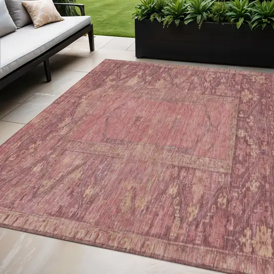 Blush And Pink Oriental Washable Indoor Outdoor Area Rug Photo 2