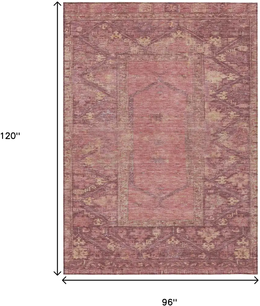 Blush And Pink Oriental Washable Indoor Outdoor Area Rug Photo 8