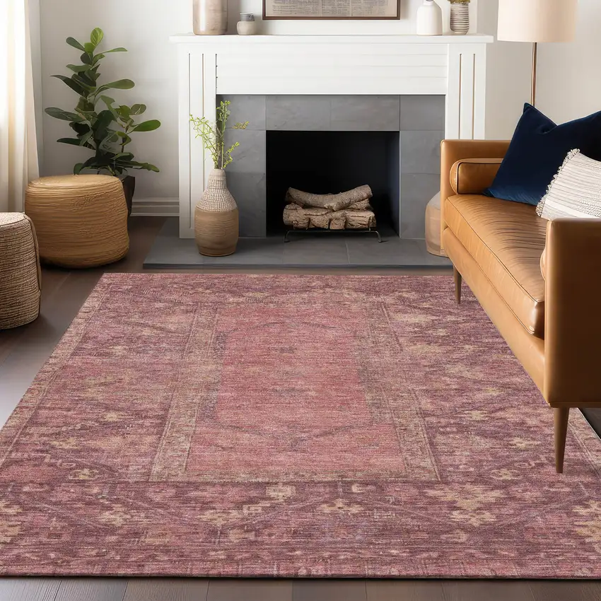 Blush And Pink Oriental Washable Indoor Outdoor Area Rug Photo 8