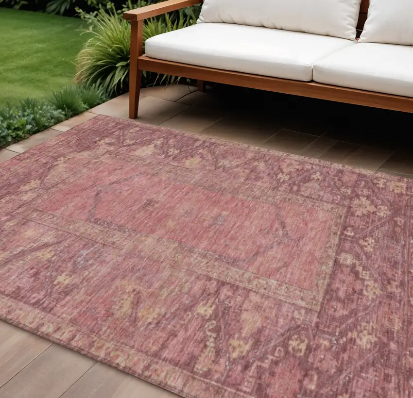 Blush And Pink Oriental Washable Indoor Outdoor Area Rug Photo 2