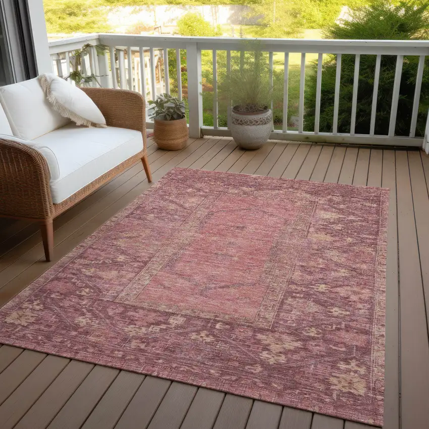 Blush And Pink Oriental Washable Indoor Outdoor Area Rug Photo 7
