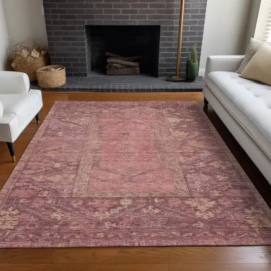 Blush And Pink Oriental Washable Indoor Outdoor Area Rug Photo 9