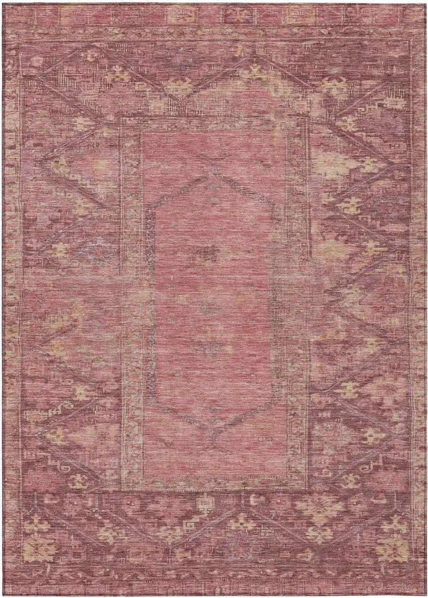 Blush And Pink Oriental Washable Indoor Outdoor Area Rug Photo 1