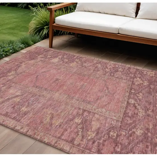 Blush And Pink Oriental Washable Indoor Outdoor Area Rug Photo 2