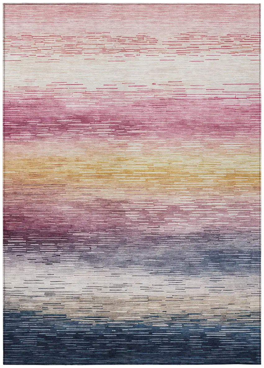 Blush And Pink Striped Washable Indoor Outdoor Area Rug Photo 1