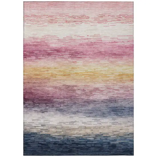Blush And Pink Striped Washable Indoor Outdoor Area Rug Photo 1