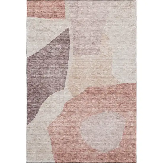 Blush And Plum Abstract Washable Area Rug With UV Protection Photo 1