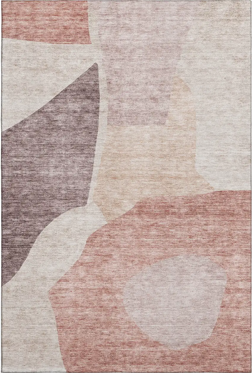 Blush And Plum Abstract Washable Area Rug With UV Protection Photo 1